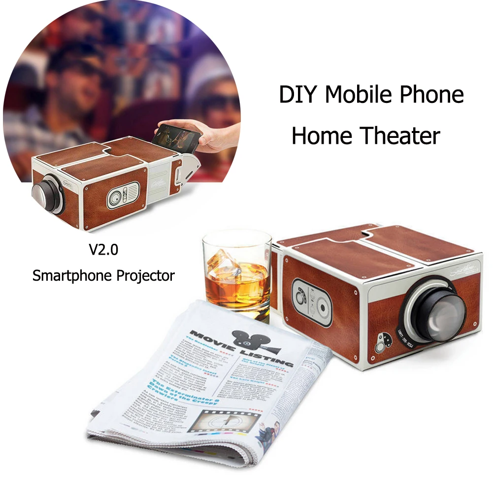 Смартфон проектор 2,0 DIY мобильный телефон домашний кинотеатр для iPhone/Android