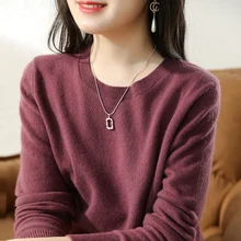 

2021 Wool 100% Women O-Neck Pullover Sweater Must Buy Basic Model Classic Color Full Sleeve AU-Wool Female Knitwear Top Jumper