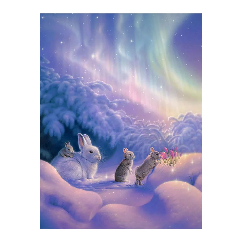 

Aurora Snow rabbit Diamond Painting Animal Round Full Drill Nouveaute DIY Mosaic Embroidery 5D Cross Stitch home decor gifts