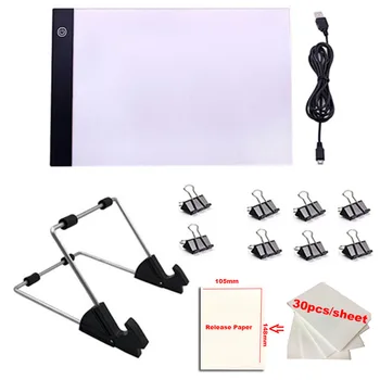 

USB Powered A4 LED Light Pad Board for Diamond Painting Kit, Adjustable Brightness with Detachable Stand Clips,Release Paper
