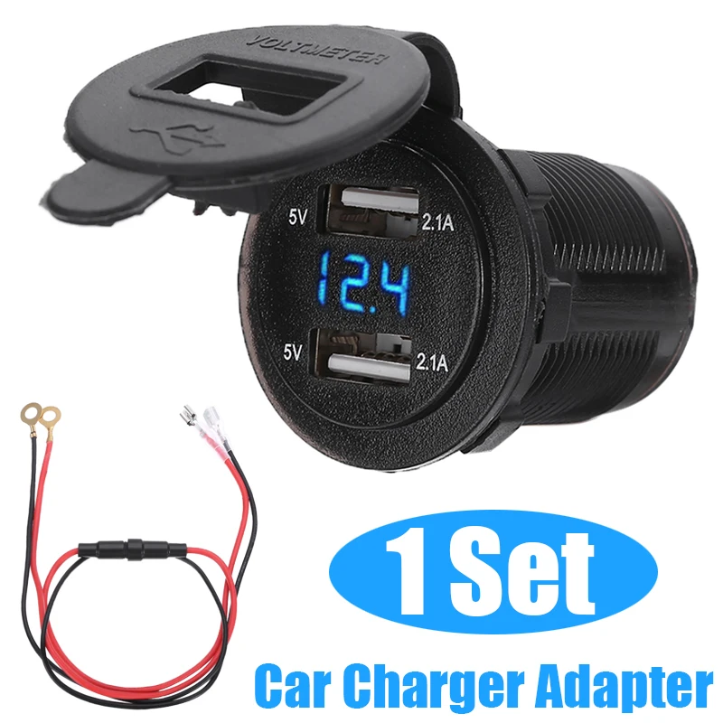 

1pc 12V/24V Dual USB Car Motorcycle Charger Socket Adapter Outlet LED Voltmeter With Waterproof Lid Car Accessories