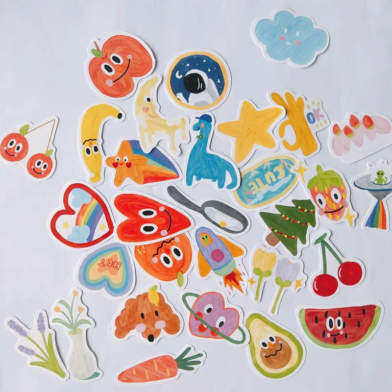 30Pcs Cute Children watercolor Stickers Kawaii fruit Stickers Paper Adhesive Stickers For DIY Scrapbooking Diary Photos Albums