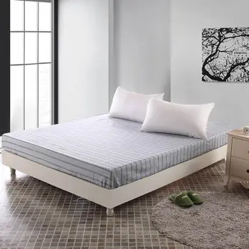 

2019 Nordic Grey Stripes Fitted Sheet(With Elastic Band) Bed Mattress Protective Cover Cotton Bedlinens Sheet Customizing Size