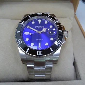 

2019Parnis 40mm black bezel blue dial automatic mechanical men's diving watch men's watch sapphire glass