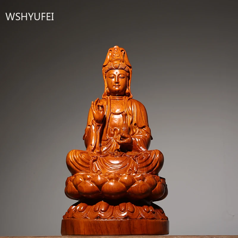 

Chinese Hand-carved Rosewood Guanyin Ornaments Living Room Wine Cabinet Feng Shui Decorations Home Buddha Statue Decor Crafts