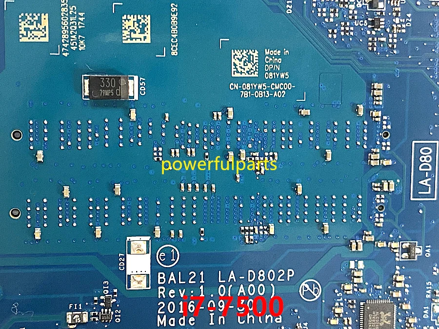 the most powerful motherboard BAL21 LA-D802P motherboard for dell inspiron 5767 5567 mainboard 081YW5 with i7-7500 cpu soldered on board working perfect cheap motherboard for pc