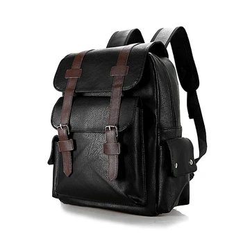 

Fashion Backpack Man Pu Leather Backbag Large Capacity Rucksack 15.6 Inch Laptop Shoulder Bag New School Bag For Teenage Boys