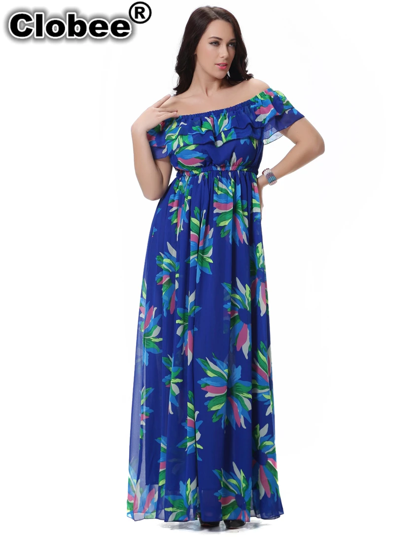 Новинка, Moda Mujer, шифоновое женское летнее платье, с вырезом лодочкой, без рукавов, многоразовая одежда, с цветочным принтом, длинное платье макси размера плюс, 6XL