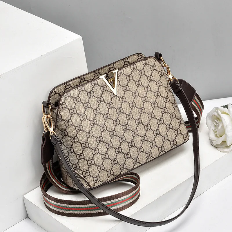 

2020 on New Style Casual Korean-style Square Sling Bag Elegant Women's V Decoration Crossbody Bag Wide-Strap Handbag