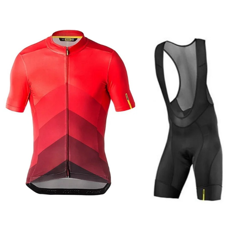 Красный Mavic велосипедная майка Pro Team с коротким рукавом, комплект велосипедной одежды, Ropa Ciclismo, одежда для велоспорта, спортивный костюм 9D Pad - Цвет: Красный