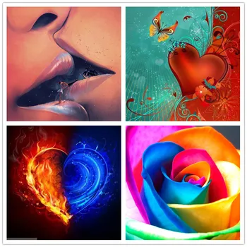 

Diamond Mosaic Lover Kissing 5D Diy Diamond Painting Full Square Round Drill Colored Rose Flowers Cross Stitch Home Decor Art