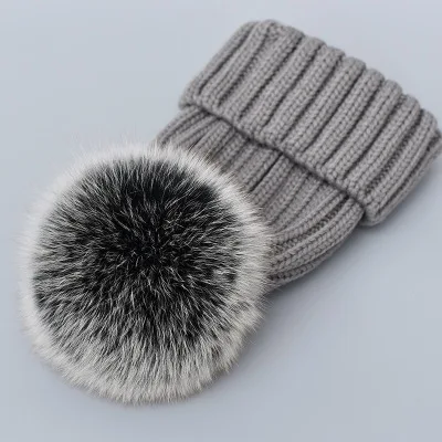 H with velvet Hot Sale Winter Baby Women Kid Hat Real Fox Fur Hats Mom Baby Hat with Pompon Family Matching Beanie Hairball Kids Cap Outfits - Цвет: H with velvet