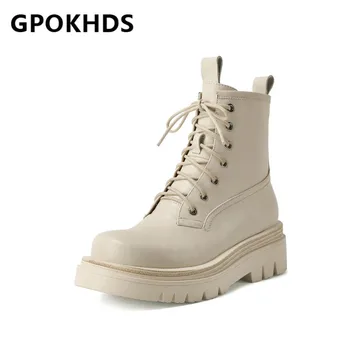 

GPOKHDS 2021 women Ankle boots Cow leather Winter short plush Round Toe Zipper High heels female Riding boots size 40