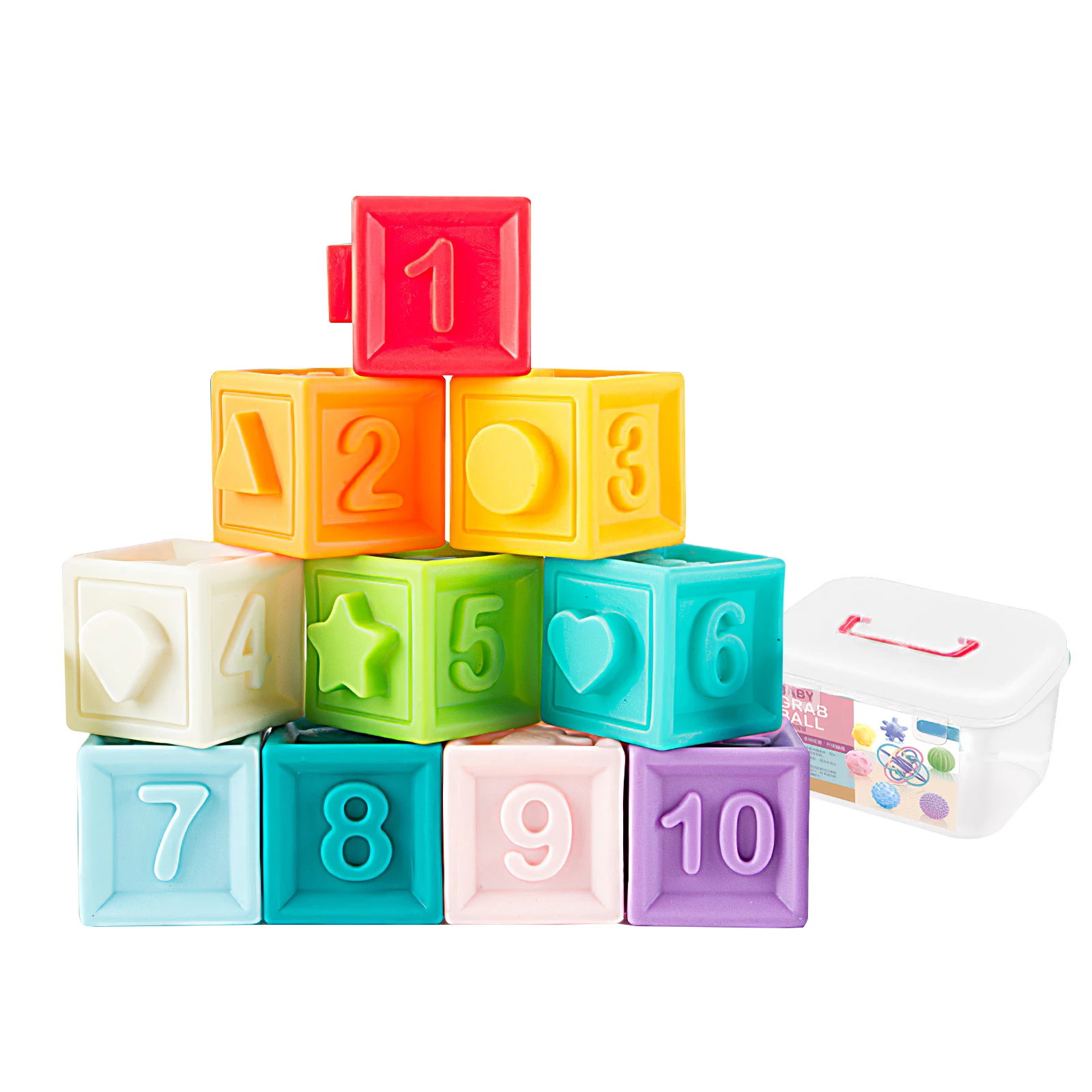 10pcs Baby Sensory Toys Building Silicone Blocks Grasp Toy 3D Plastic Soft Ball Kid Rubber Bath Cube | Игрушки и хобби