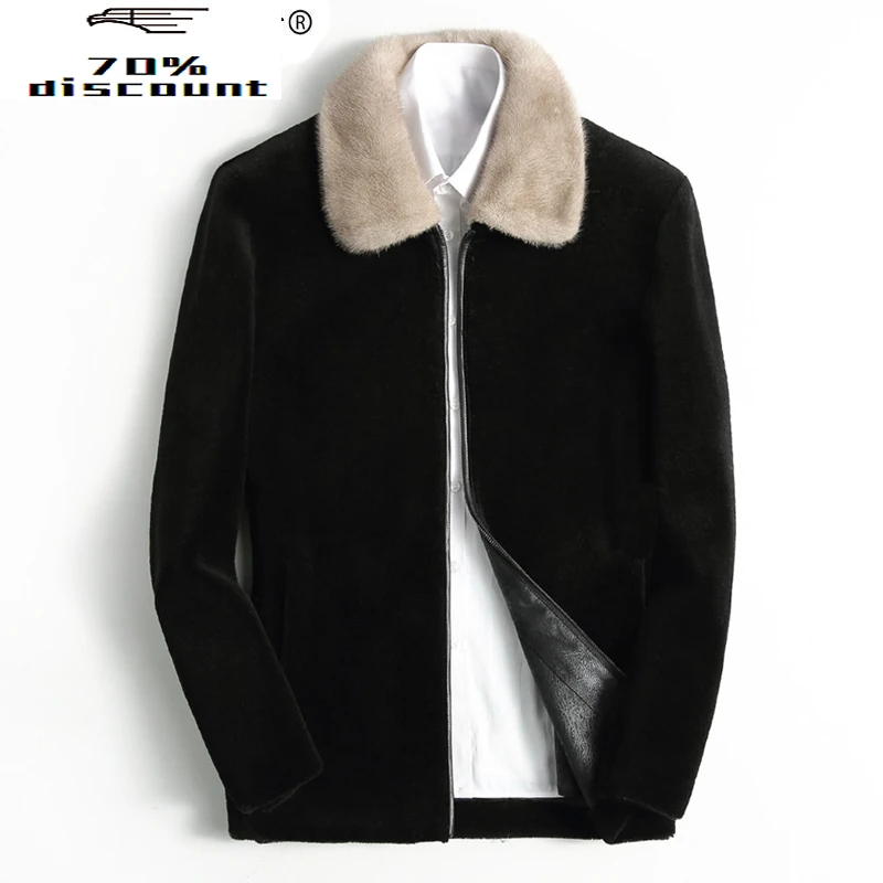 

Autumn Winter Real Fur Coat Men Sheep Shearing 200% Wool Jacket Mink Fur Collar Korean Abrigo Hombre KFS29M200-2-J J3090
