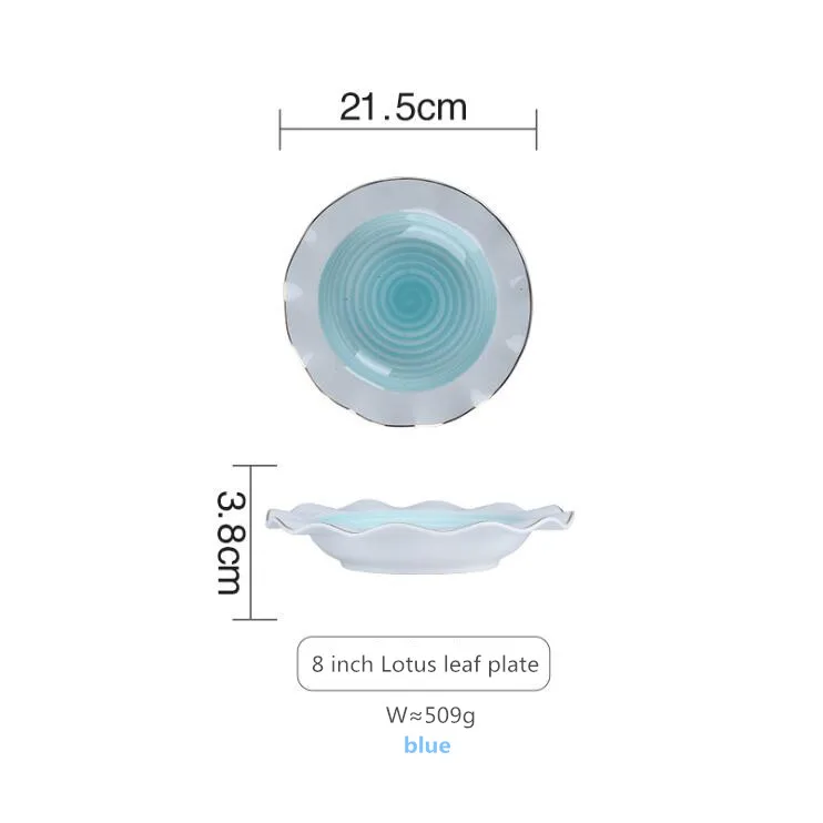 Керамическая кухонная тарелка в скандинавском стиле, посуда для еды, рисовый салат, лапша, миска для супа, кухонный инструмент для приготовления пищи - Цвет: B 8 Lotus leaf plate
