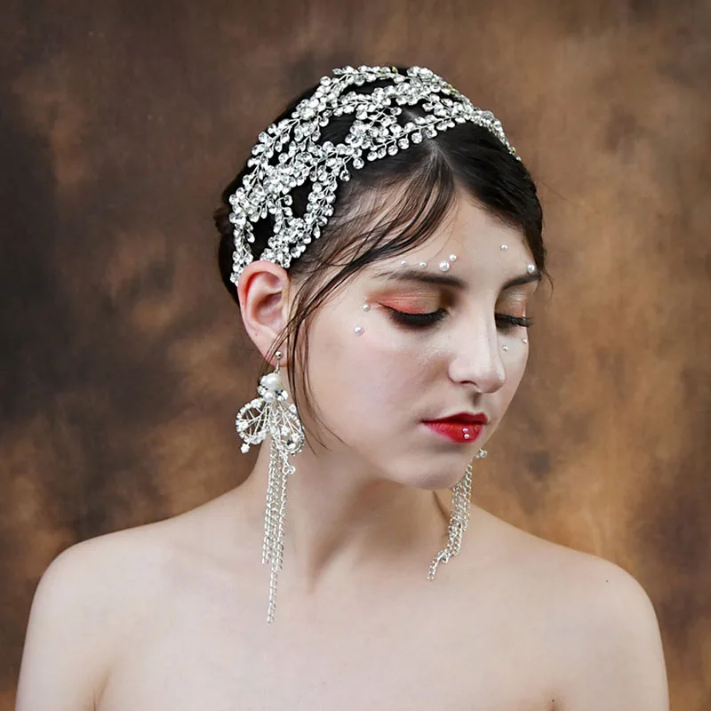 SLBRIDAL Handmade Luxury Crystal Rhinestones Wedding Tiara Headband Bridal Pageant Princess Crown Hair Accessories Women Jewelry