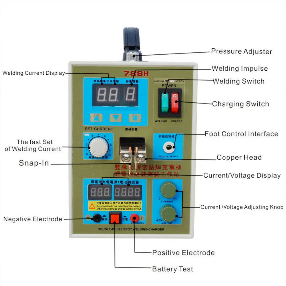 SUNKKO 788H 1,5 кВт точечная сварочная машина точечная Импульсная Сварка светодиодный светильник литиевая батарея тест usb зарядка для 18650 батареи сварка