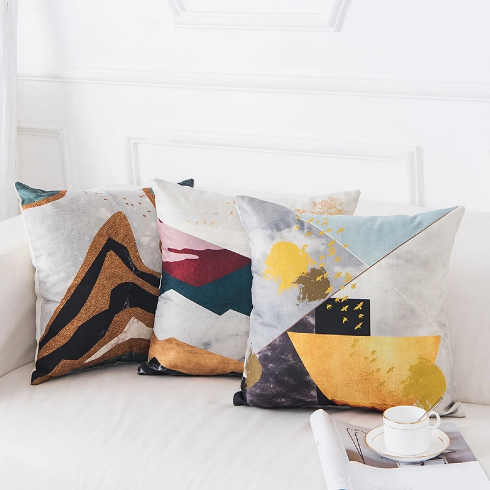 Decorative Embroidered Cushion Covers Pillowcase Luxury Sofa Throw Pillows Pink Geometric Decoration Car 45*45cm