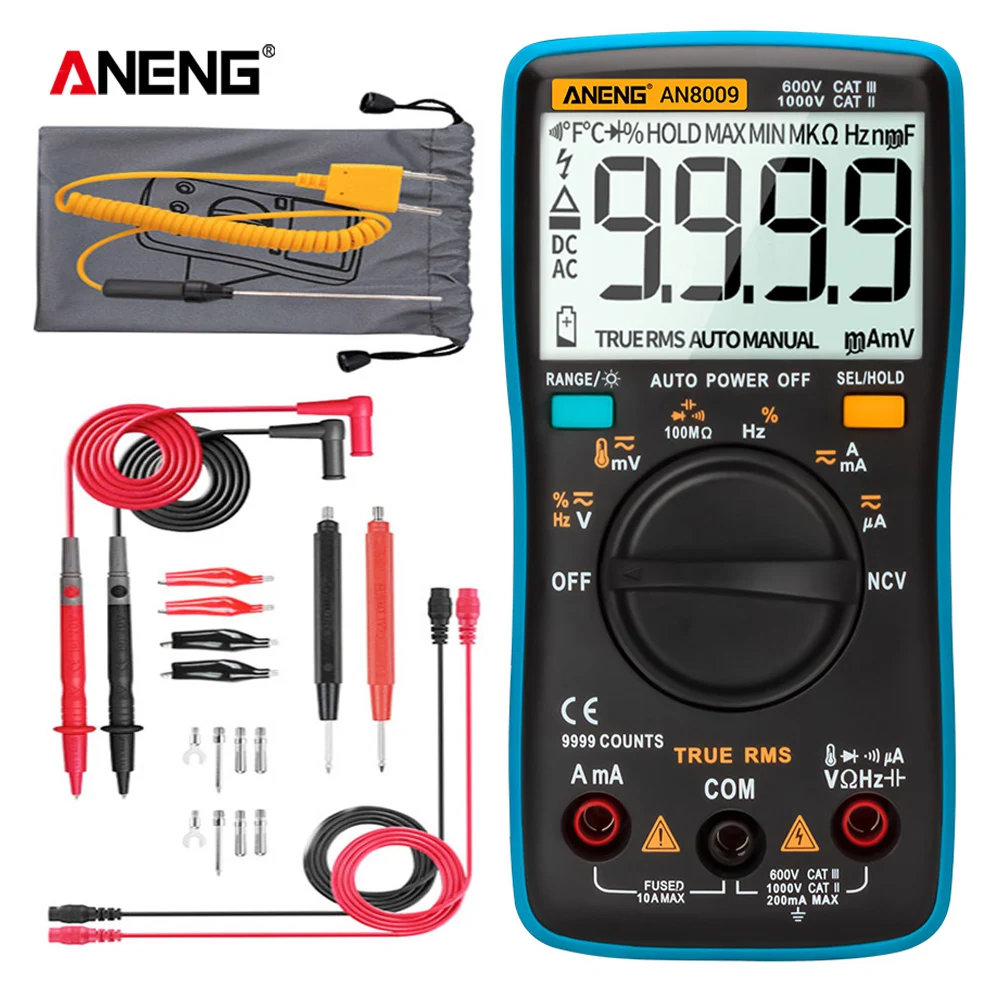 AN8008/AN8009 Digital Multimeter 9999 Counts True-RMS Transistor Capacitor Tester Auto Electrical Rm409b Test Lo Z Temp | Инструменты