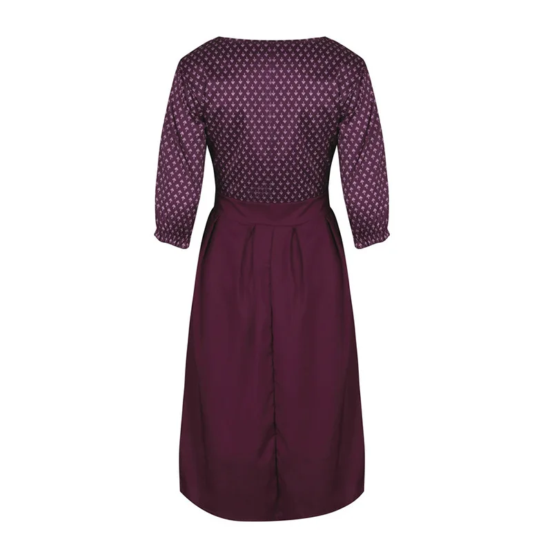 Women vintage dress Casual office a line Dress Round Neck 3/4 Sleeve Polka Dots Printed elegant ladies dresses party