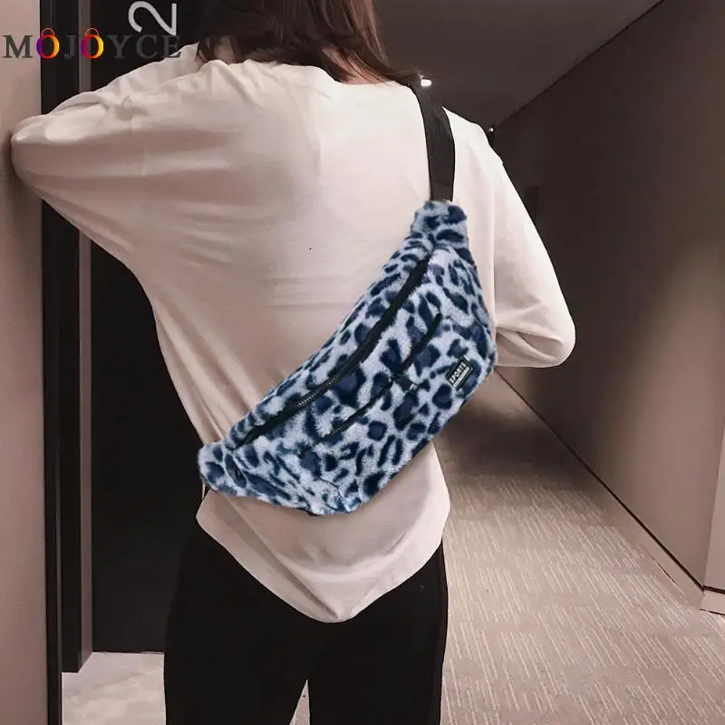 Модная сумка с леопардовым принтом на талии, Женская плюшевая сумка через плечо, Классическая сумка на молнии