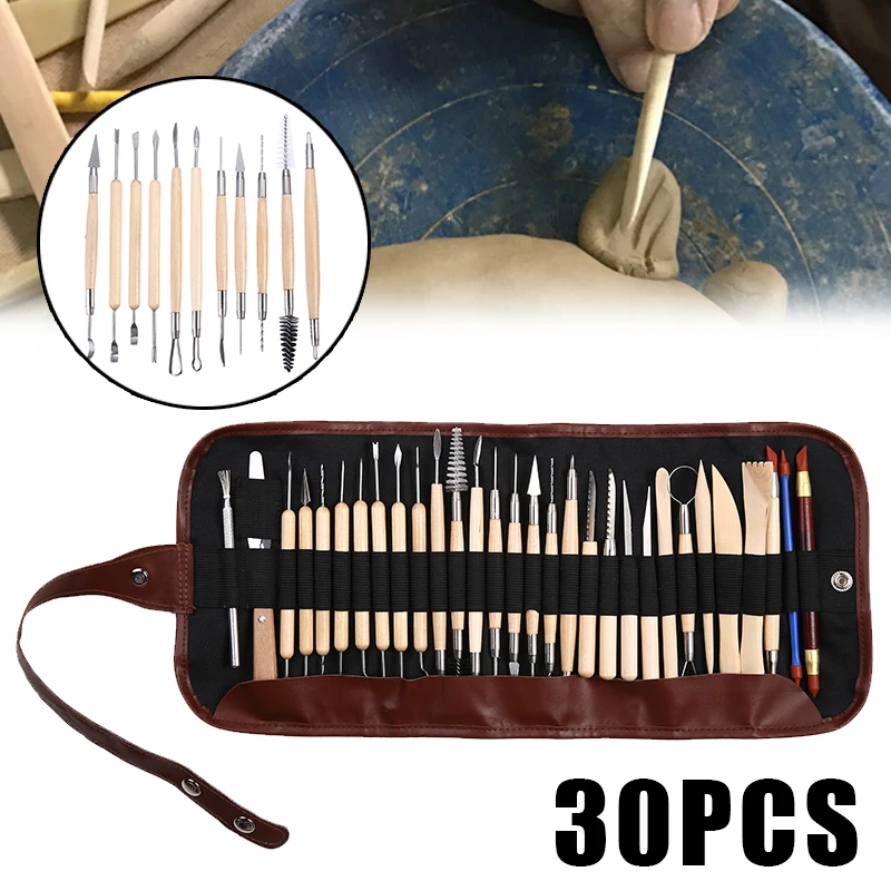14/30pcs Pottery Ceramic Sculpting Tools Kit Pottery Clay Wood Crafts Sculpting Tool Beginner DIY Wood Carved Tool with A Bag