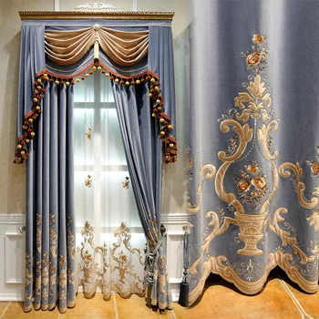 

European-Style Flannel Embroidered Light Luxury Atmosphere Full Shade Curtains for Living Room Bedroom Curtain Luxury Home Decor