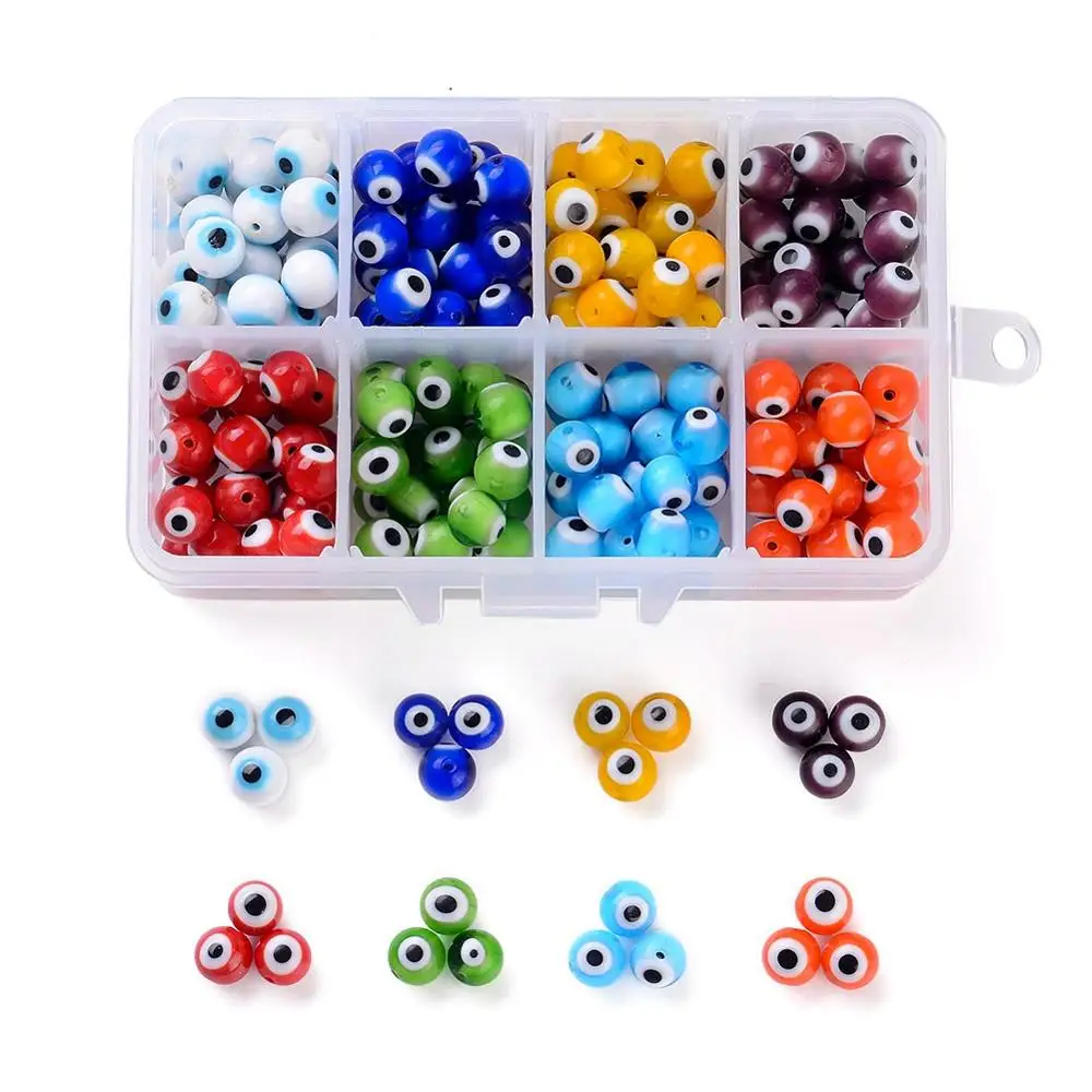 6mm 8mm Multicolor Rould/Flat Round Handmade Evil Eye Lampwork Beads  For DIY Jewelry Making