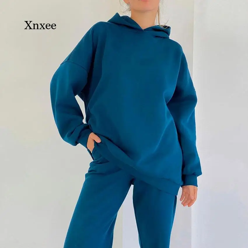 

Hoodie Sweatshirts Two Piece Sets Women Elegant Solid Sets for Women Warm Long Pant Fashion Ladies Trousers Outfits Clothing