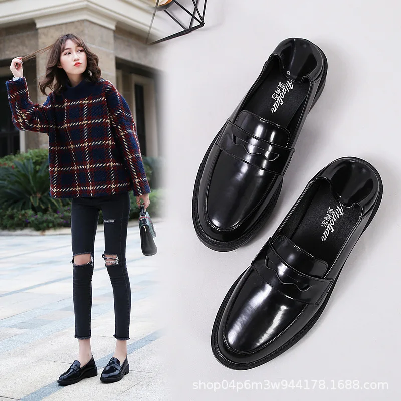 

Black Flat Heel Slip-on Small Leather Shoes Women's 2019 Spring New Style Students British Style Korean-style Versatile College