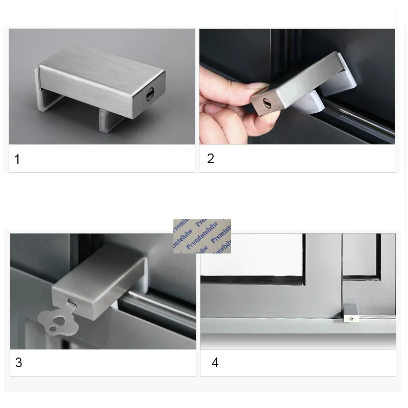 2Pcs/Lot 304 Stainless Steel Sliding Window Lock Stop Lid Stopper With Key Baby Kid Child Safety