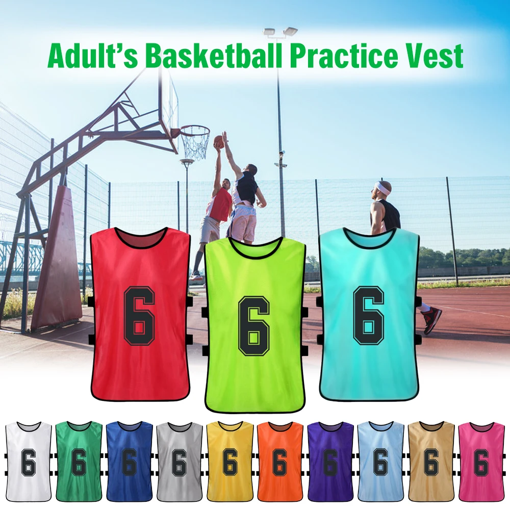 Adult Pinnies Quick Drying Football Team Jersey Youth Sports Scrimmage Soccer Team Training Numbered Bib Practice Vest 12PCS
