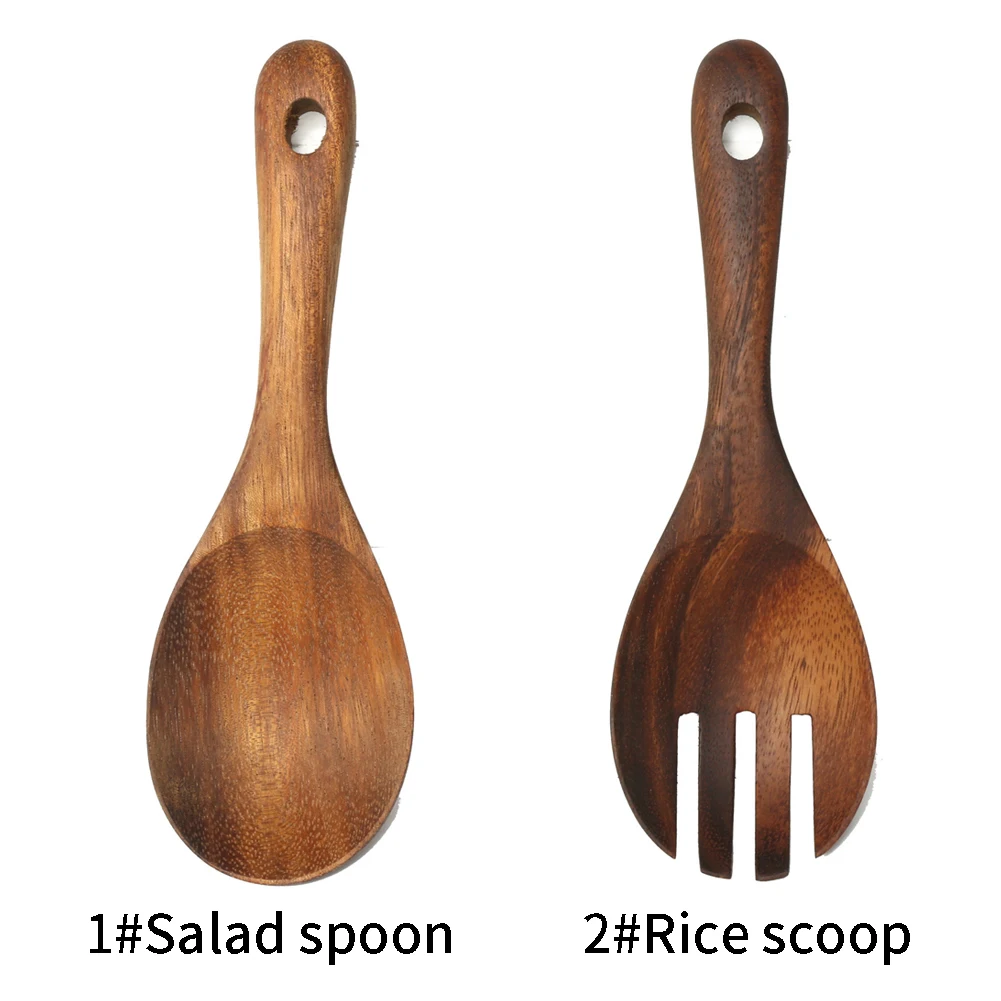 Tableware Long Handle Ice Cream Retro Salad Dessert Kitchen Tool Portable Rice Scoop Wooden Multifunctional Home Spoon Resuable