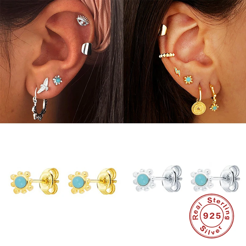 

GS 925 Sterling Silver Fine Earrings Pendientes Cute Stud Earring for Woman Lover Couple Bling CZ Piercing Earrings Jewelry