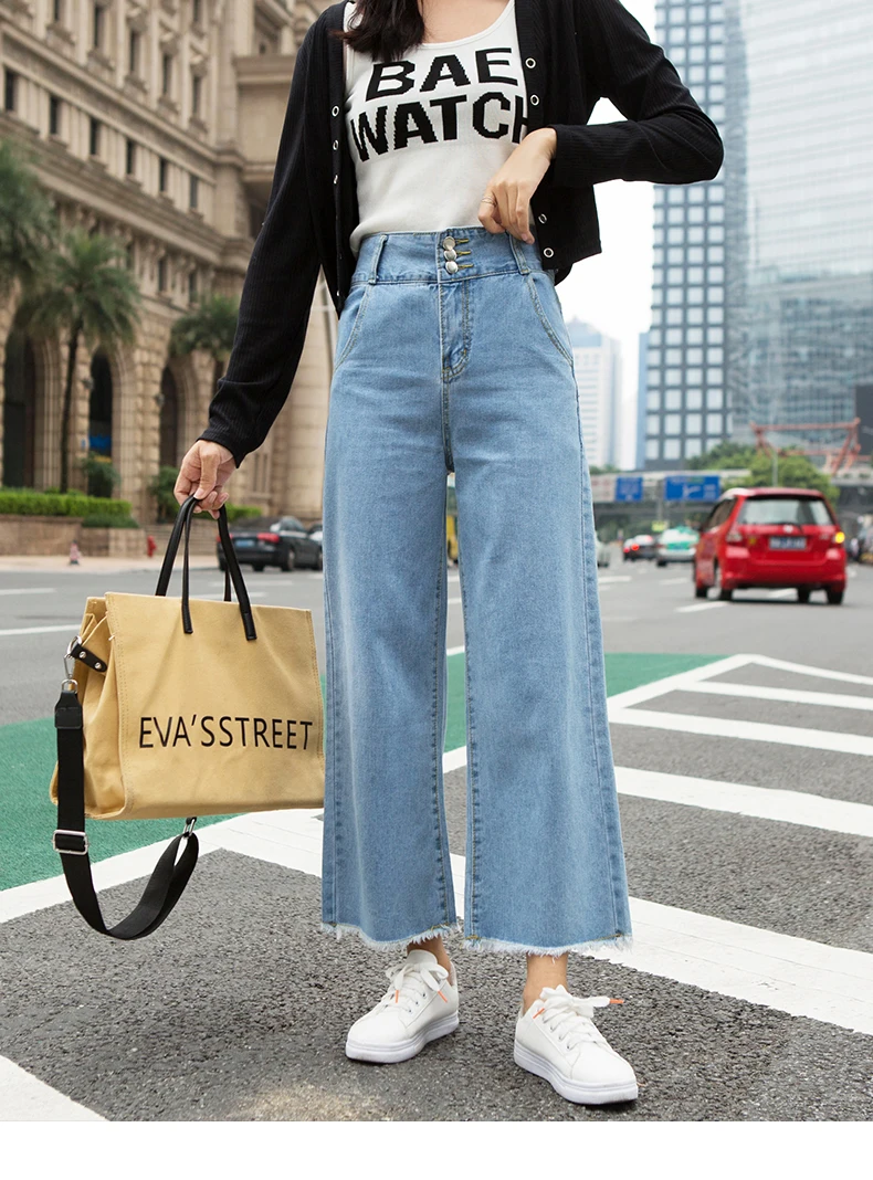 Джинсы женские свободные до щиколотки с высокой талией джинсовые женские широкие корейские модные женские популярная Удобная Повседневная Студенческая шик