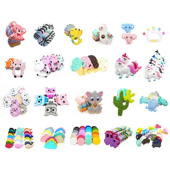 

Chenkai 50PCS Silicone Teether Car Elephant Owl Koala Whale Fox Cloud Bunny Baby Pacifier Dummy Rabbit Teething Pendant
