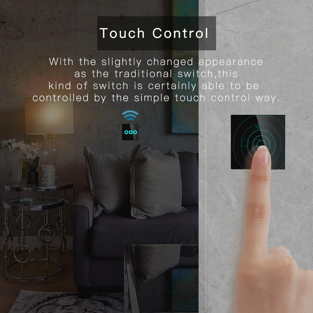 Черный WiFi умный настенный выключатель без нейтрального провода, нужен беспроводной смарт-пульт дистанционного управления Tuya с Alexa RF433