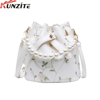 

Kunzite Fashion Lace Shoulder Bags Women Pearl Design Tote Bags Ladies Bucket Bags Crossbody Composite Woman HandBags