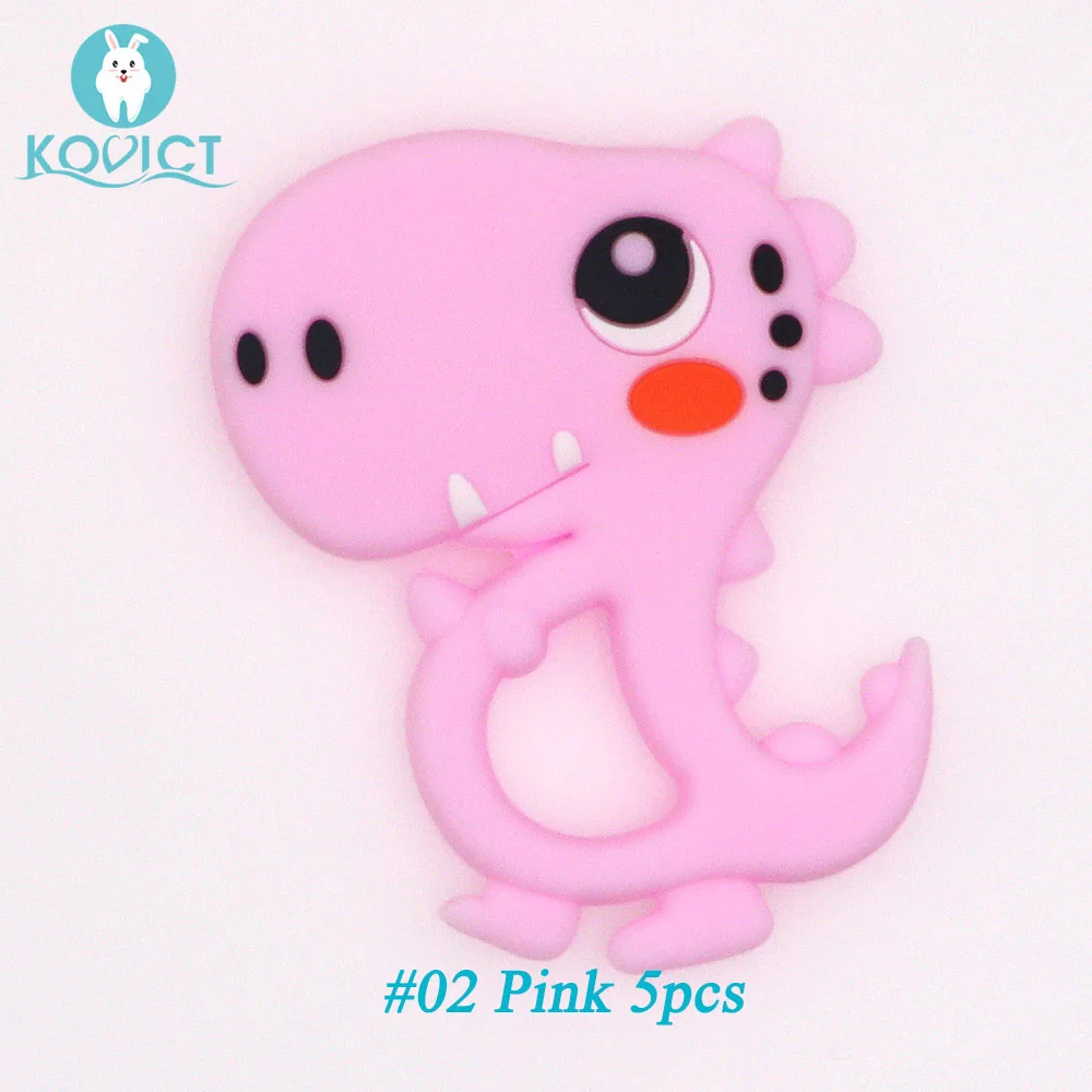 02 Pink 5pcs Kovict 5/10 шт. динозавров Силиконовые Детские Прорезыватель для зубов, милый ребенок, игрушки для режущихся зубов жевательные животных Форма детские товары без добавления бисфенола А - Цвет: 02 Pink 5pcs
