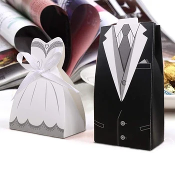 

Creative European 100PCS Wedding Dress&suit Bridegroom Bride Style W/Ribbons Wedding Candy Boxes Small