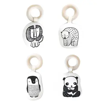 

Newborn Baby Teether Wood Ring Cartoon Animal Cotton Filling Teething Soother with natural teething pain relief