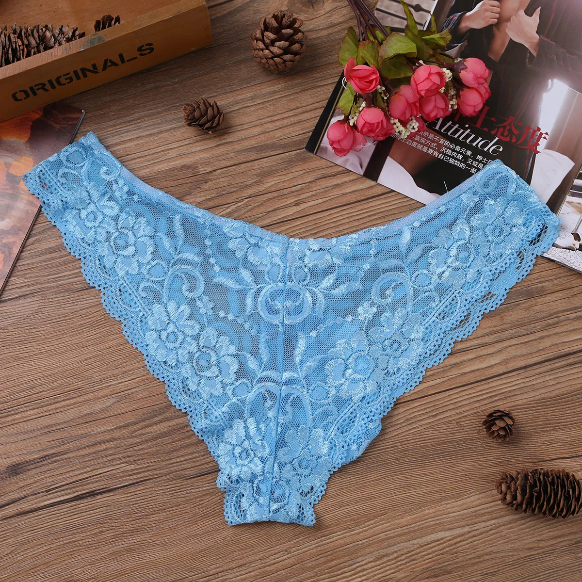 Men's Floral Lace Sheer See-Through Lingerie