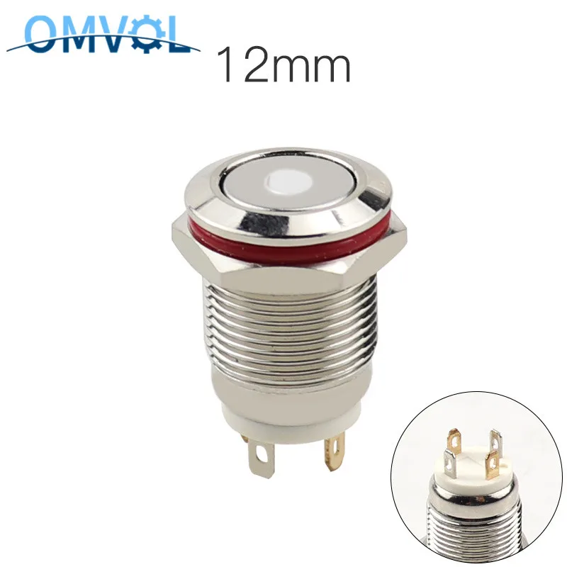 1 шт. 12 мм Мгновенный металлический переключатель водонепроницаемый металлический кнопочный переключатель плоская головка мощный металлический переключатель