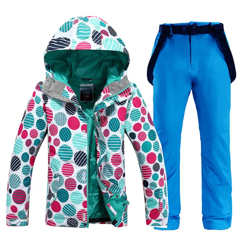 Женская зимняя одежда, уличная спортивная одежда, комплекты для сноубординга, водонепроницаемые ветрозащитные лыжные куртки и зимние штаны с поясом - Цвет: Pic Jacket and Pant
