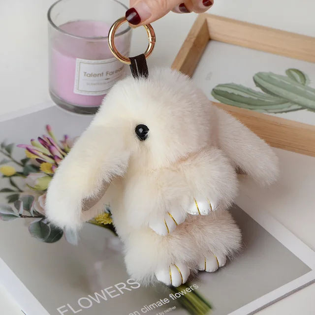 Pure Fluffy Real Rabbit Fur Pompon Bunny Keychain Trinket Women Toy Pompom Rabbit Key Ring On Bag Car Key Chain Jewelry Gift 2