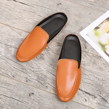 

Summer Hot Sale Men Half slippers Slip-on Young Boy Casual Shoes Half Drag Men Casual Flats Shoes Brown Black Mens Fashion Shoes
