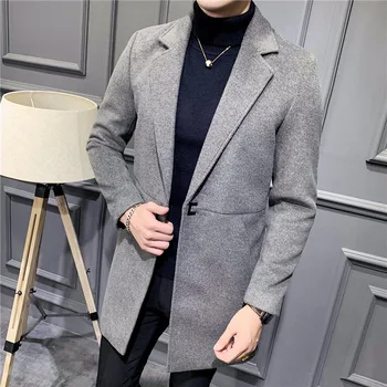 

Woolen coat men's new fall / winter 2019 fashionable and handsome men's Korean slim fit casual medium long coat