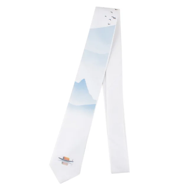 Men's Printed Tie Casual Banquet Suit Shirt Accessories Yarn-dyed Polyester Silk White Fine Novelty Landscape Painting Necktie 211105