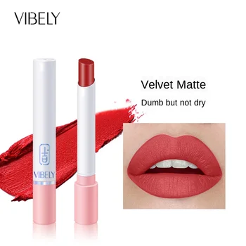 

VIBELY Lipstick Small Thin Tube Matte, Long-lasting Matte Velvet Without Makeup Makeup, Smoke Tube Lipstick